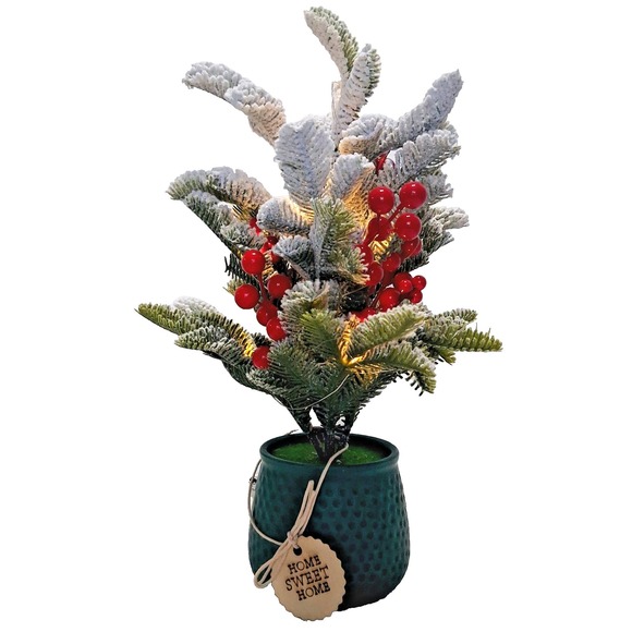 Christmas Tree with Red Berries Pot Home Sweet Home Decor Light Up Battery Pack - Picture 1 of 8